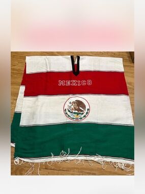 Adult Mexico Flag Poncho Top in Red White Green